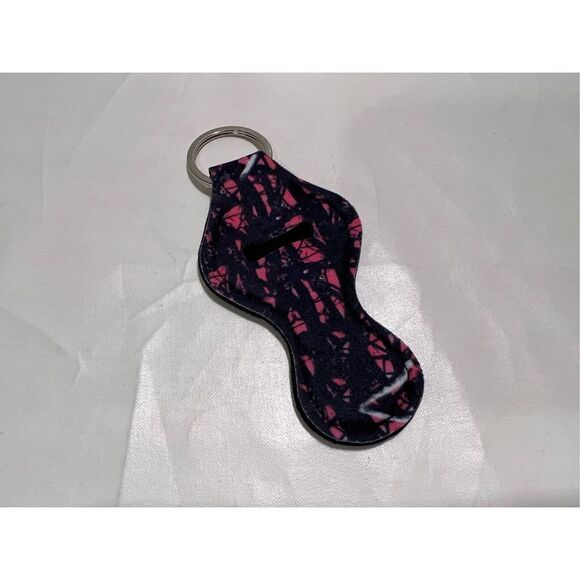 Keychain Chapstick Holder Washable Neoprene Material Pink and Black Camo Design - Picture 1 of 2
